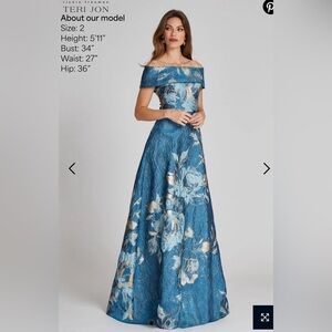 Large floral pattern Jacquard off the shoulder gown